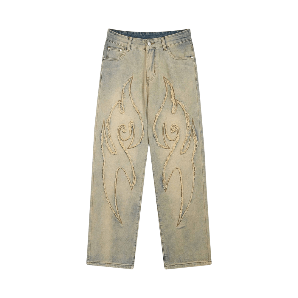 NCTZ Flame Embroidered Straight-leg Jeans