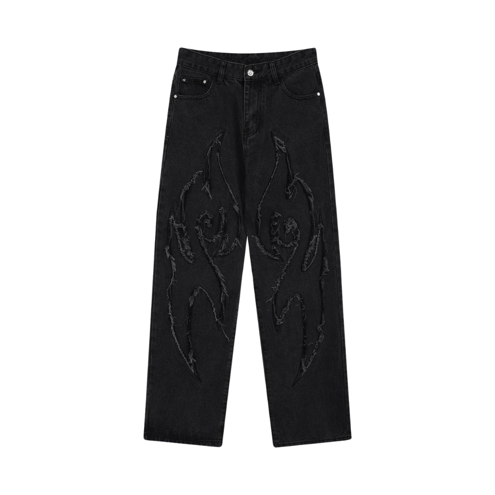 NCTZ Flame Embroidered Straight-leg Jeans
